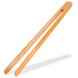 Sustainable bamboo kitchen tongs with grooved ends, eco-friendly utensil on white background