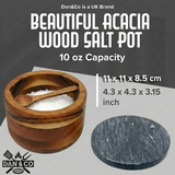 Acacia wood salt pot with spoon and lid, 10 oz capacity, 11 x 11 x 8.5 cm, kitchenware