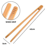 Long bamboo kitchen tongs with wide grip, eco-friendly, 42cm by 5cm, sustainable utensils