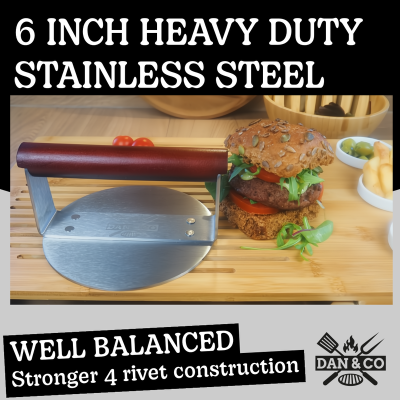6 Inch Heavy Duty Stainless Steel Burger Press - 3 mm Thick