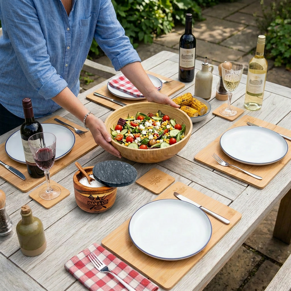 Placemats and coasters in a dining setting