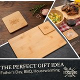 Bamboo placemat and coaster set on wooden table, ideal for kitchen, BBQ, and housewarming gifts.