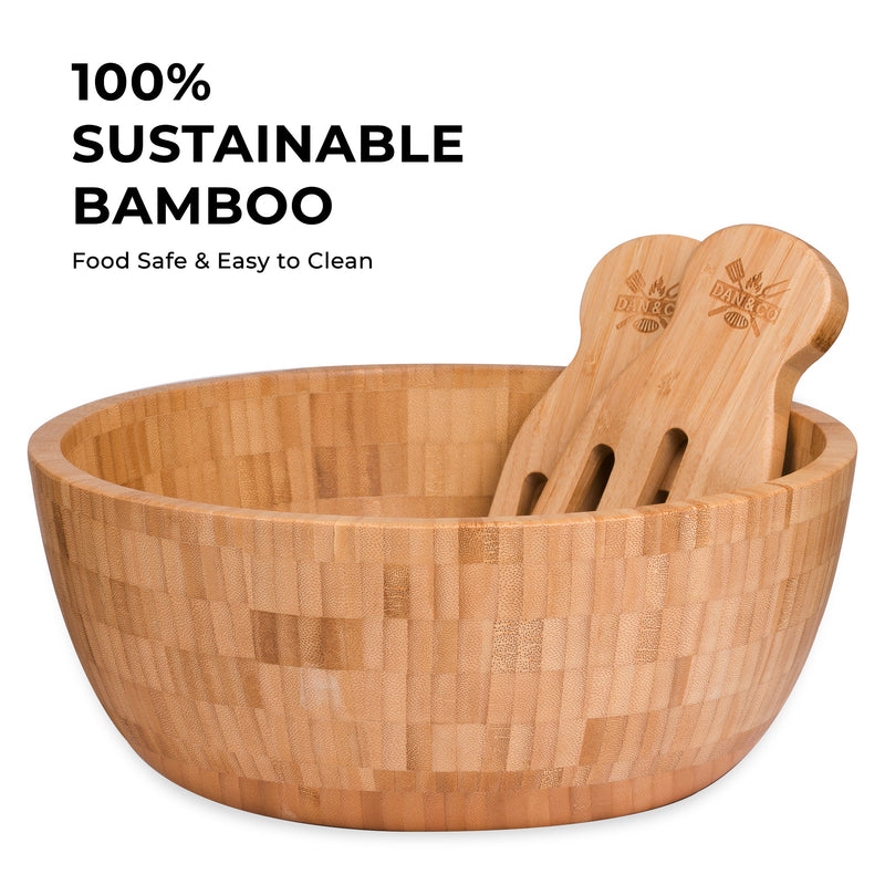 Bamboo Wooden Salad Bowl Set Dan&Co Front detail