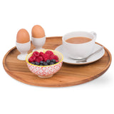 30cm acacia wooden serving tray with cup, eggs, and bowl of berries on natural wood tones