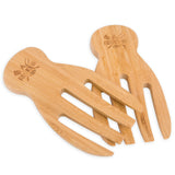 Eco-friendly bamboo wooden salad servers set with ergonomic hand-shaped design
